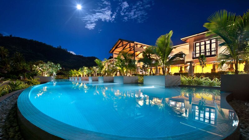 Nighttime Pool Resort — Blue, Serene, Night