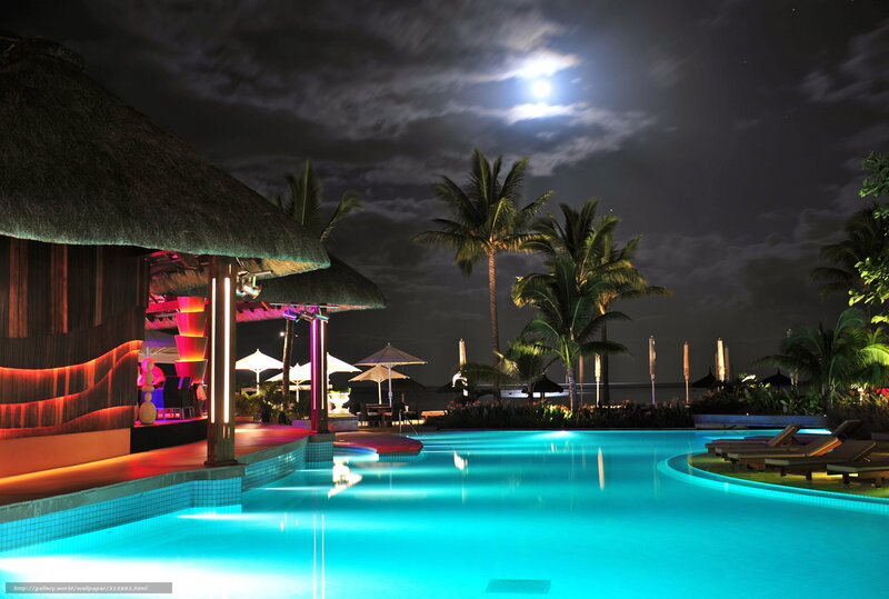 Nighttime pool under moonlight