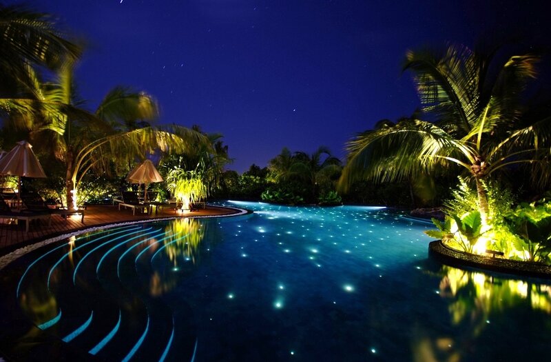 nighttime pool with starlight effect