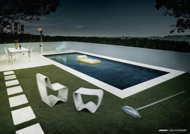 Nighttime poolside scene