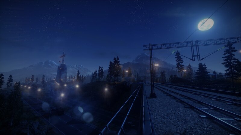 nighttime railway scene