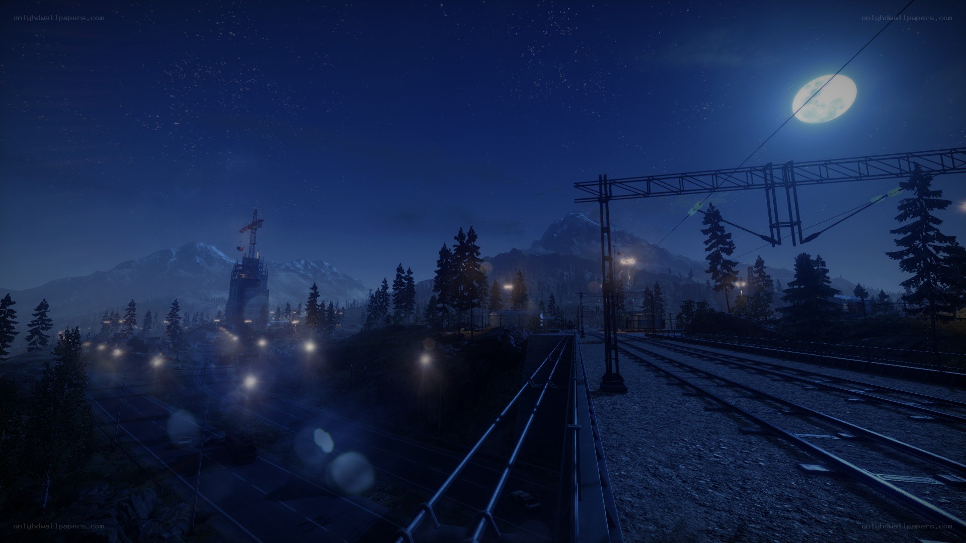 nighttime railway scene