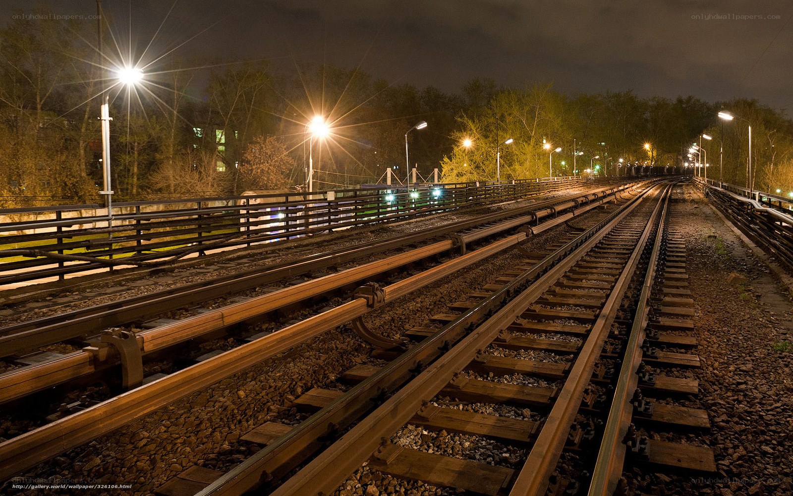 Nighttime railway tracks