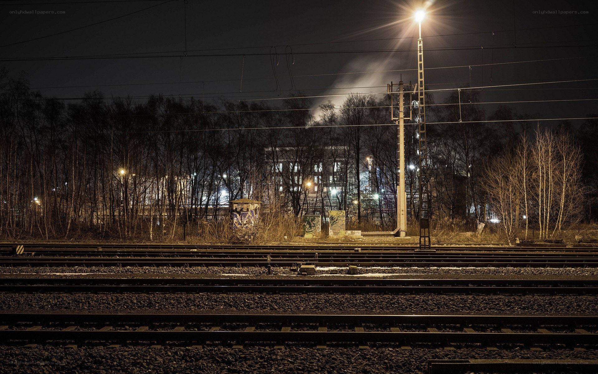 Nighttime railway tracks
