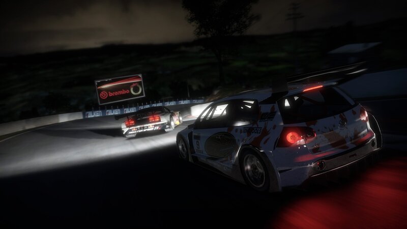 Nighttime rally race action