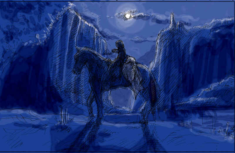 nighttime rider on horse