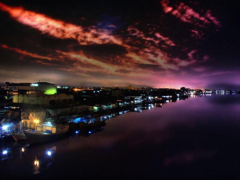 Nighttime River Town