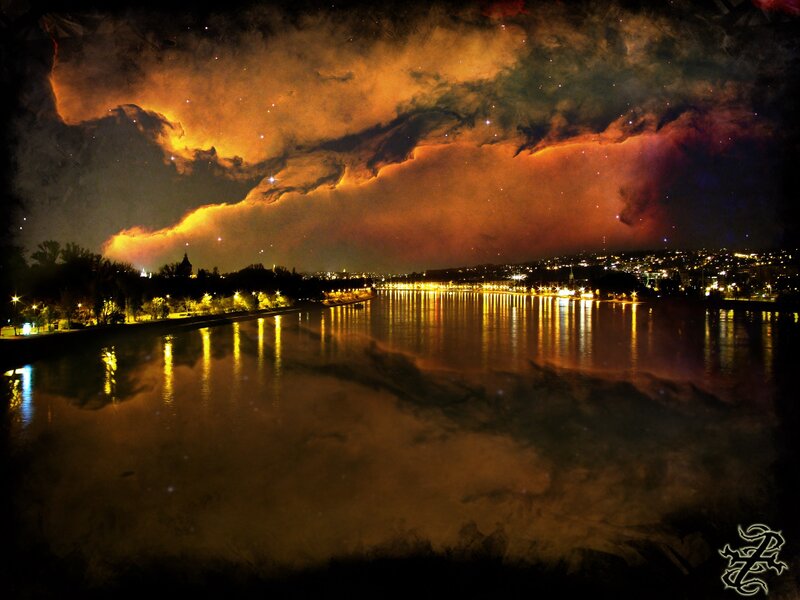 Nighttime River View — Orange, Dramatic, Night