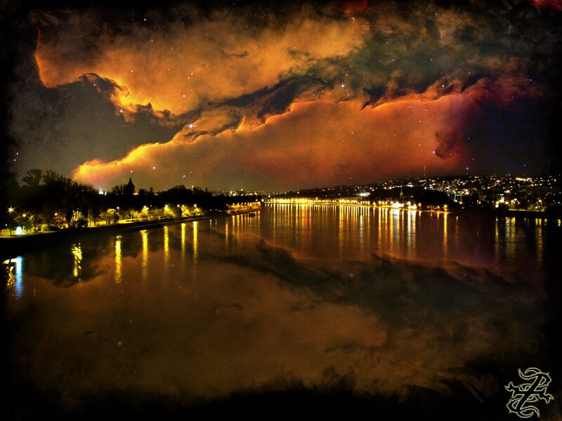 Nighttime River View — Orange, Dramatic