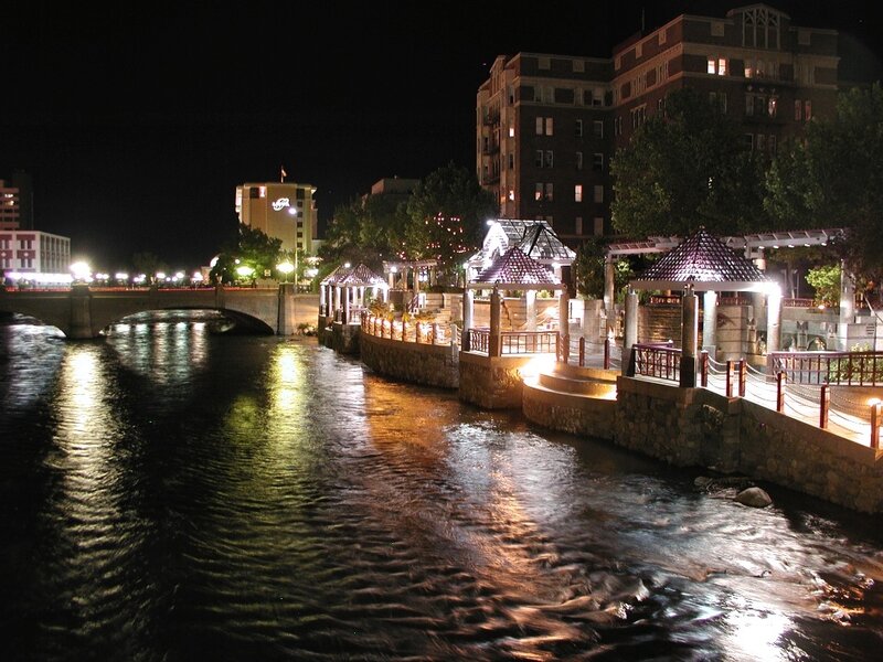 nighttime river walk scene