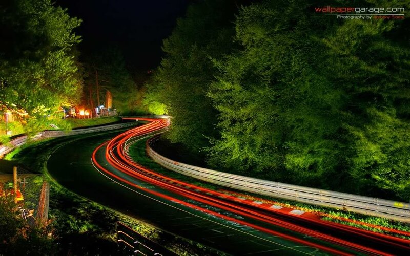 Nighttime road light trails