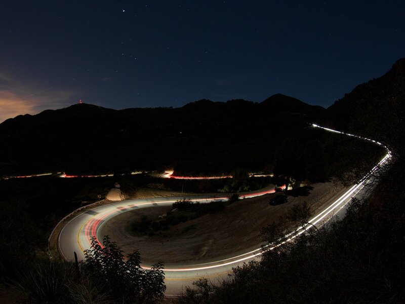Nighttime road light trails