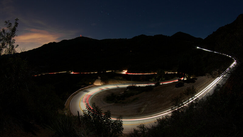 Nighttime road light trails