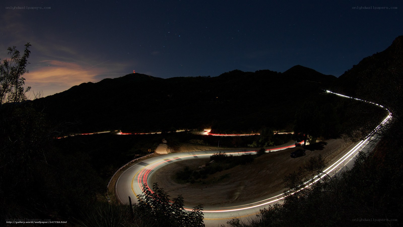 Nighttime road light trails