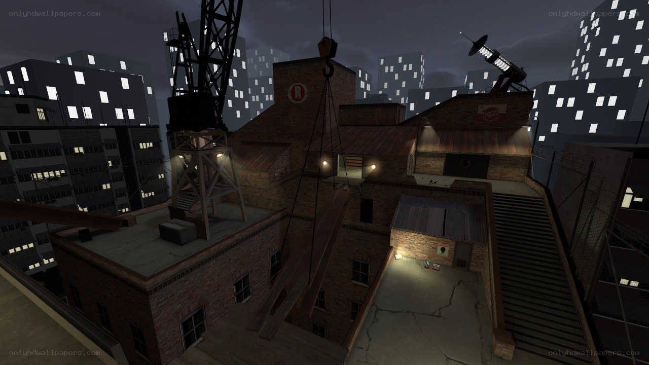 nighttime rooftop construction scene