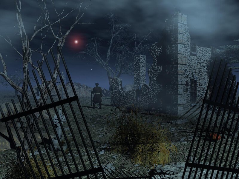 nighttime ruins scene