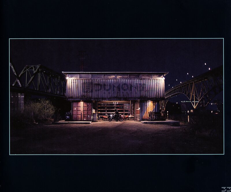 Nighttime scene with container building