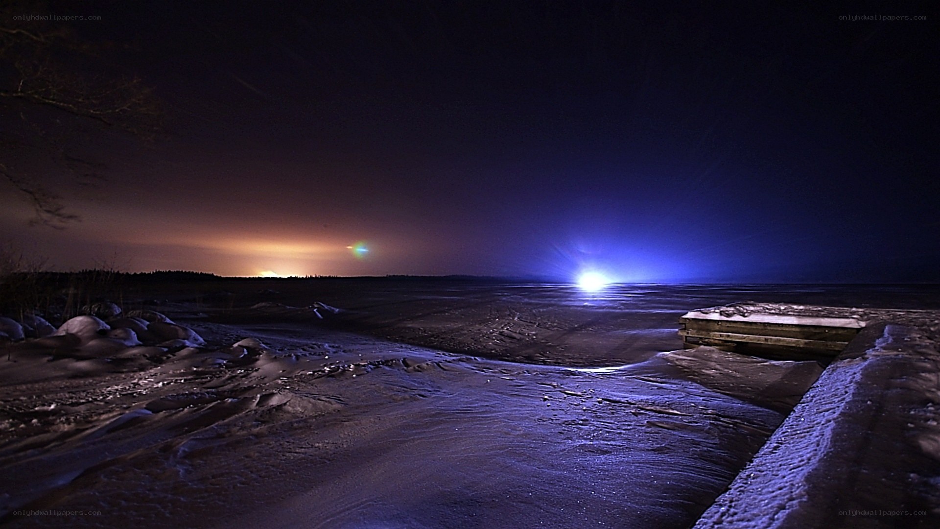 Nighttime scene with glowing lights