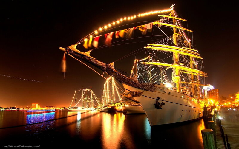 Nighttime ship at harbor