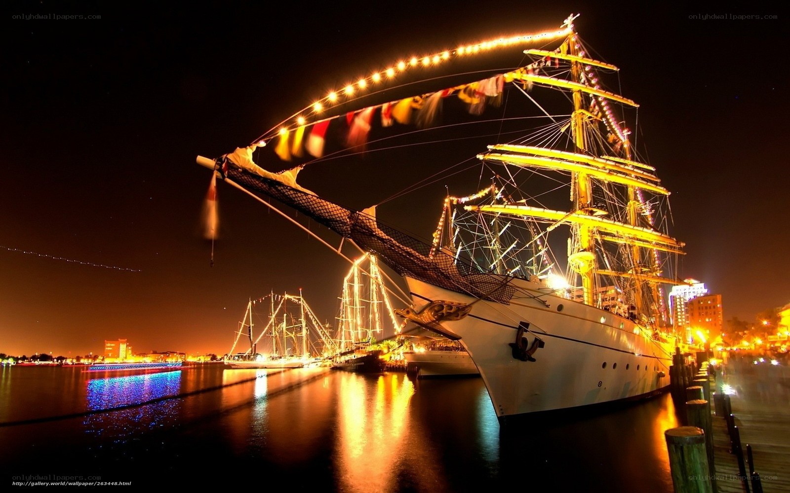 Nighttime ship at harbor