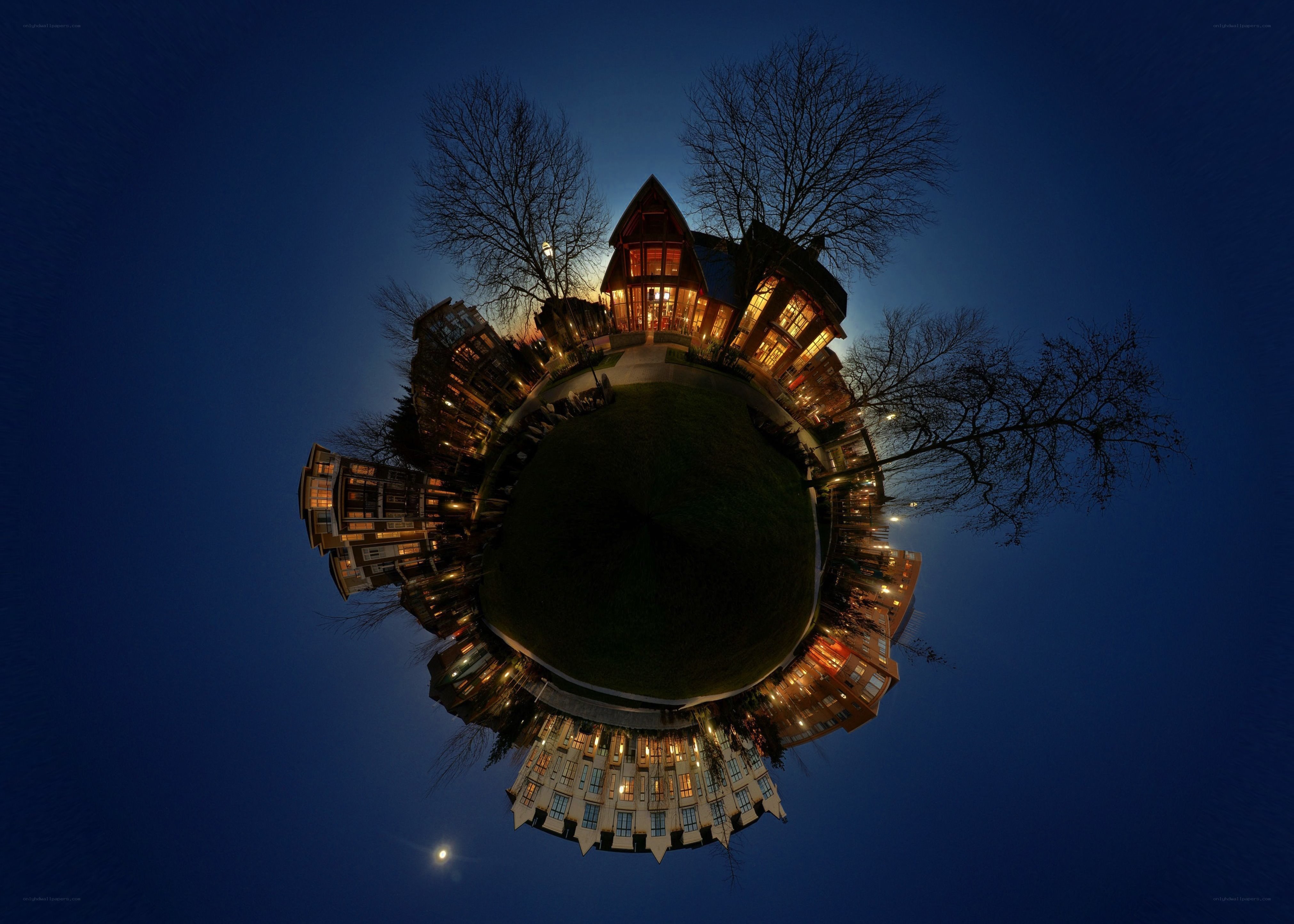 nighttime spherical neighborhood view