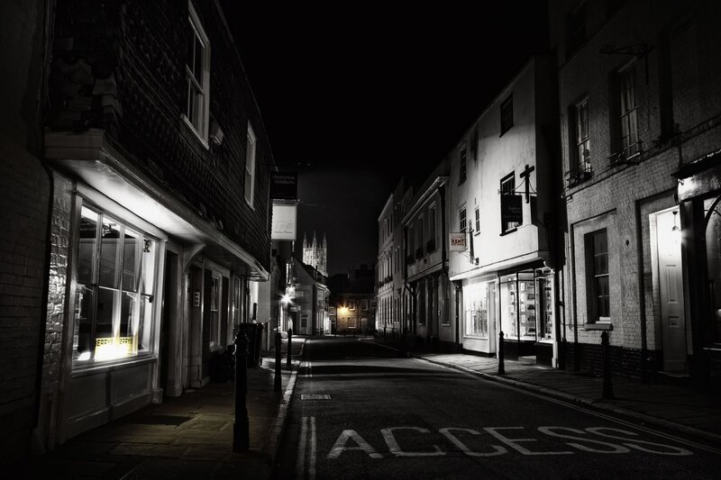 Nighttime street in Canterbury