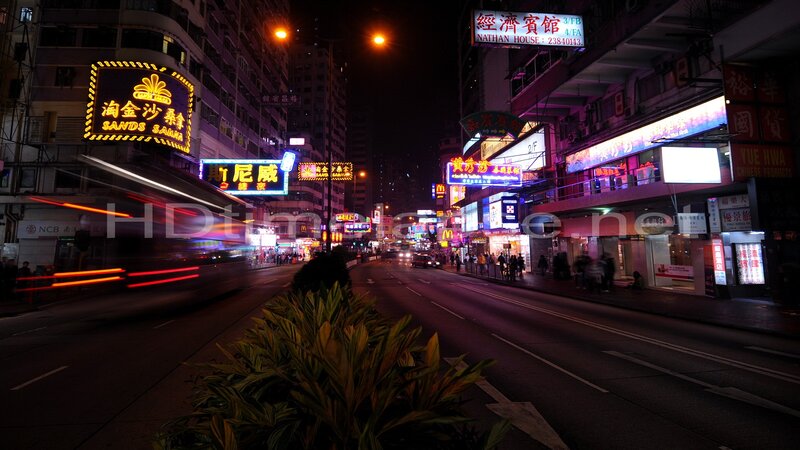 nighttime street in hong kong