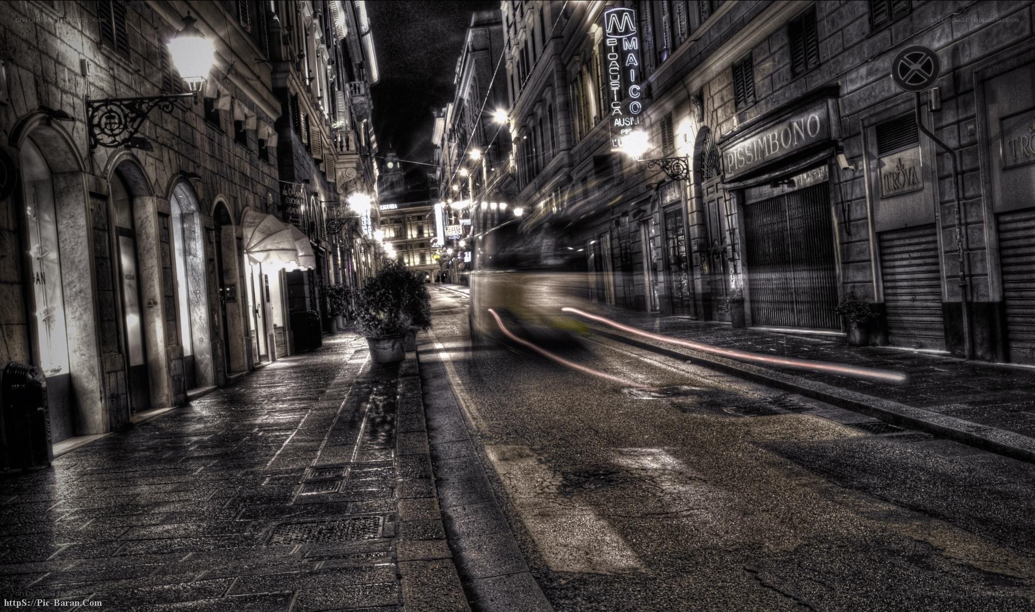 nighttime street in old city