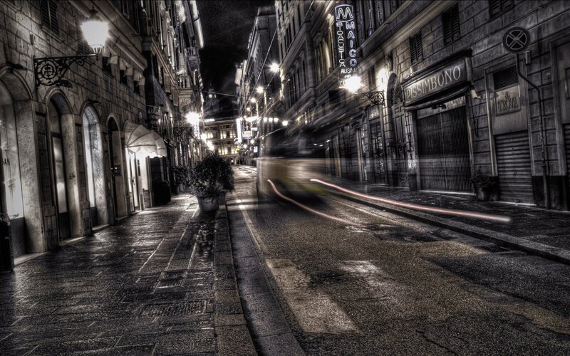 nighttime street in old city