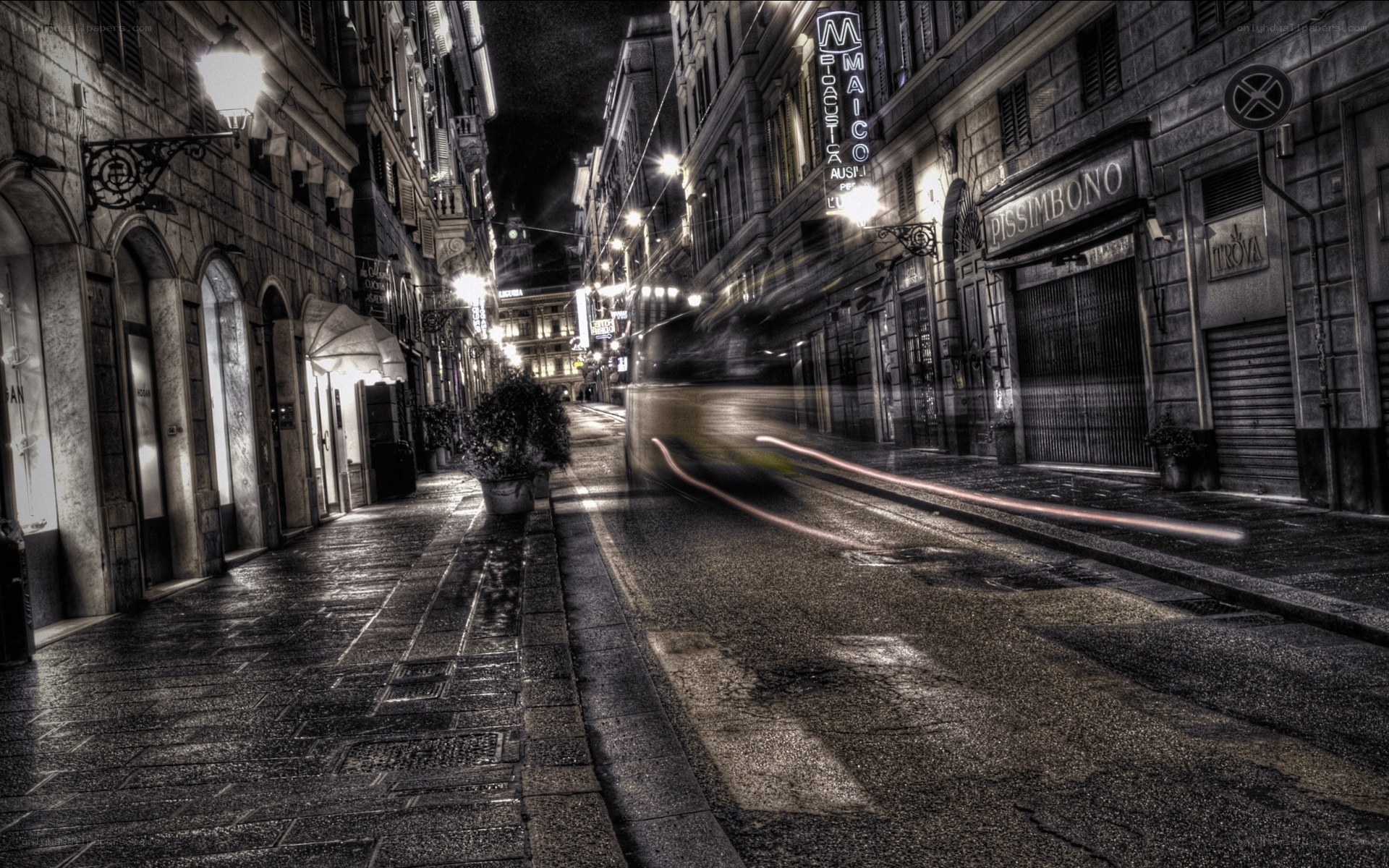 nighttime street in old city