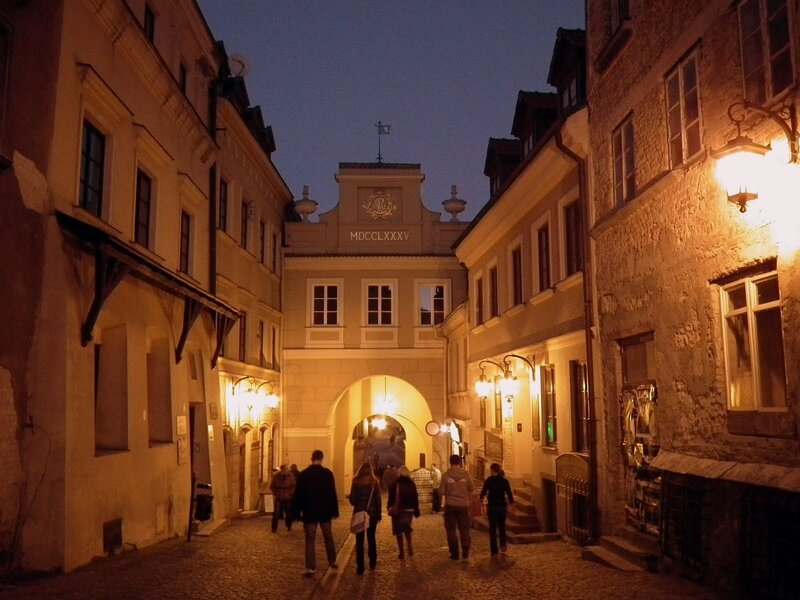 nighttime street in old town
