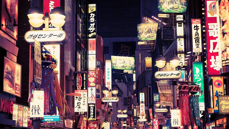 nighttime street in osaka japan