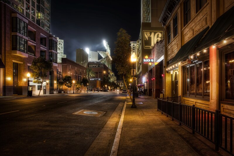 Nighttime street in San Diego