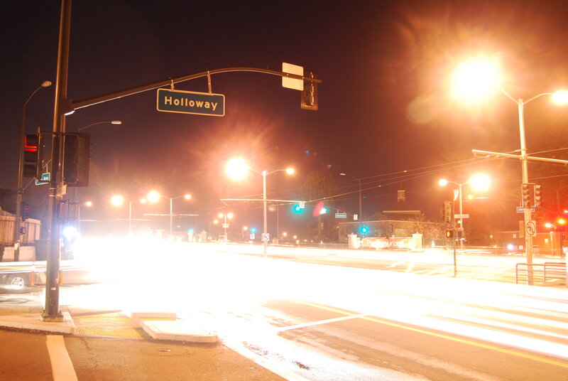 Nighttime street scene at Holloway