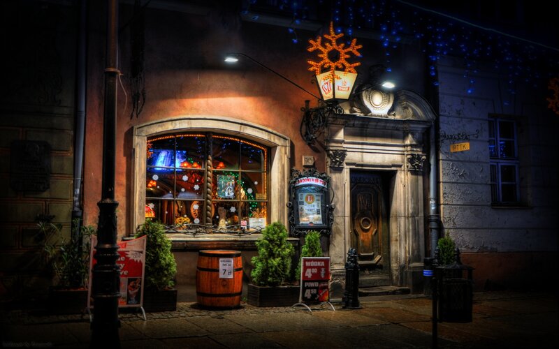 Nighttime Street Scene — Black, Festive