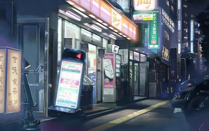 nighttime street scene in japan