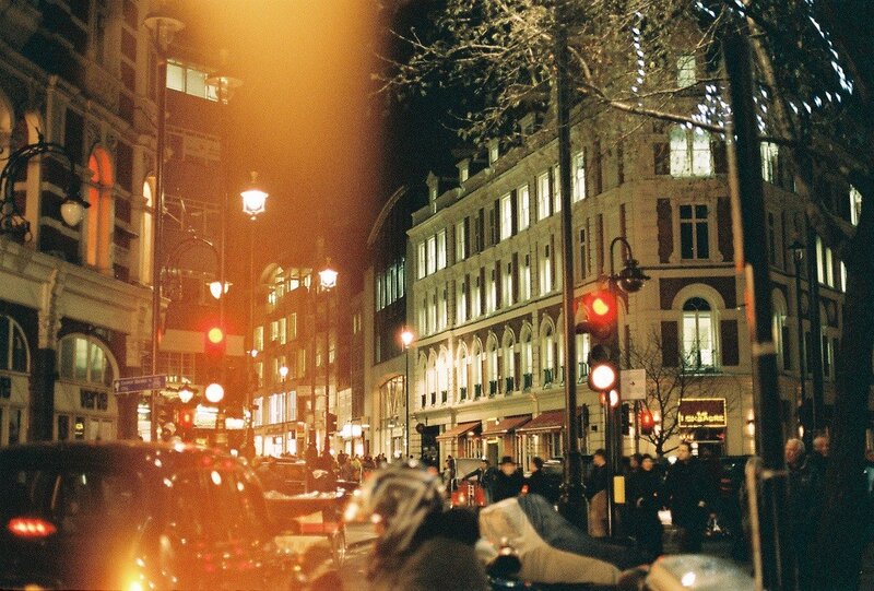 nighttime street scene in london