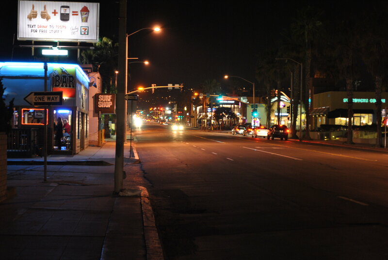 Nighttime street scene in Los Angeles