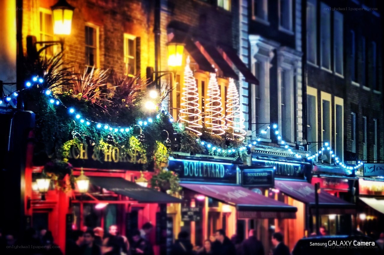 nighttime street scene with lights