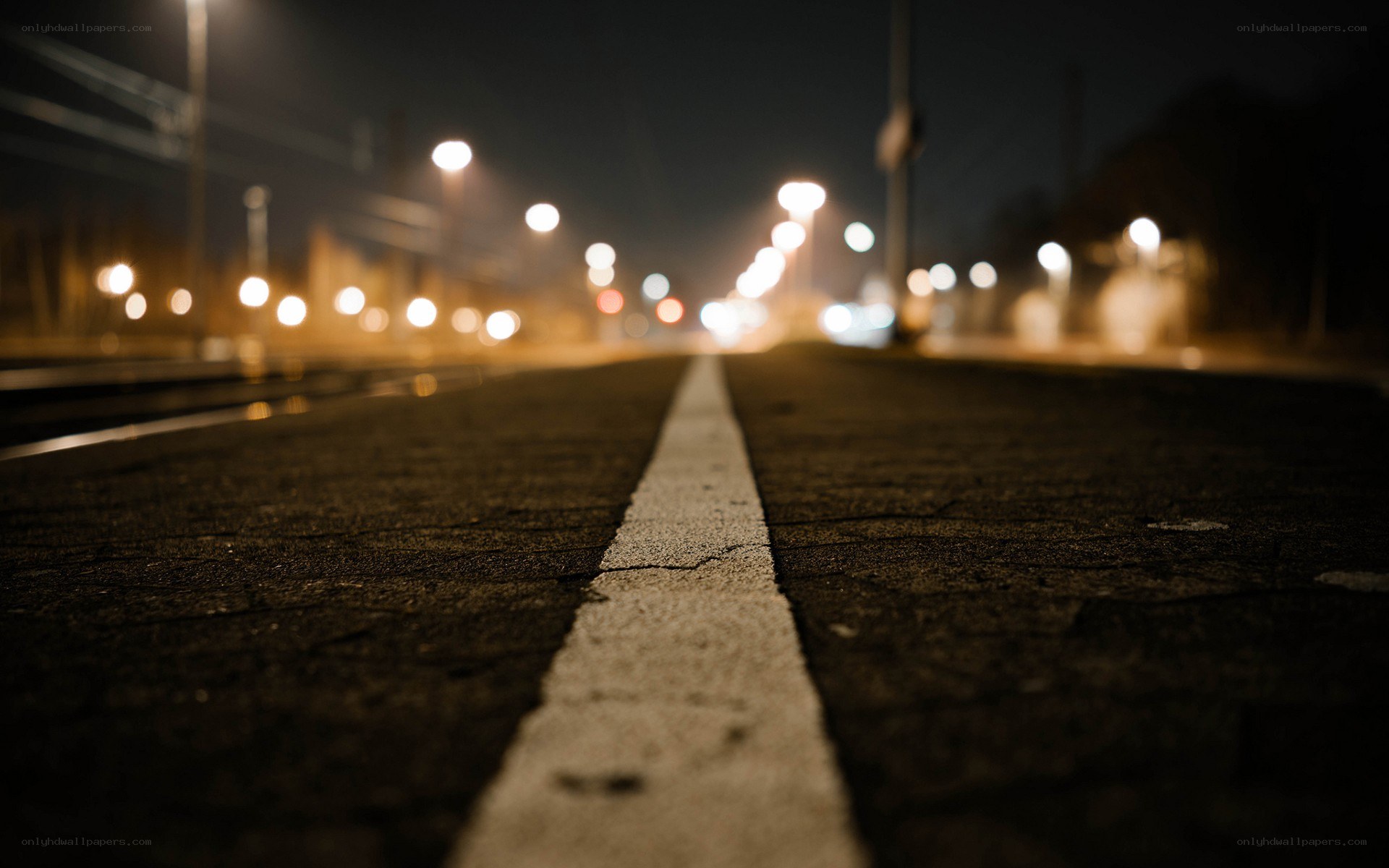 nighttime street with bokeh lights