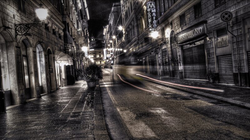 Nighttime Street with Light Trails — Black