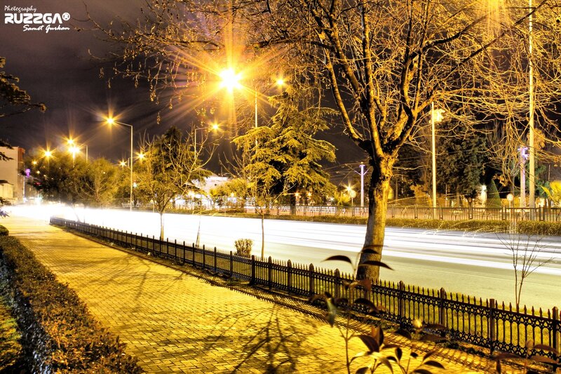 Nighttime Street with Light Trails — Yellow, Calm