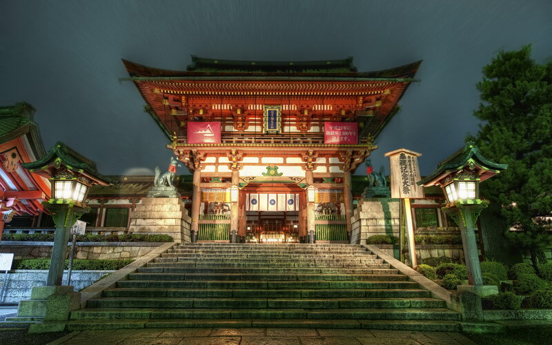 Nighttime Temple Entrance