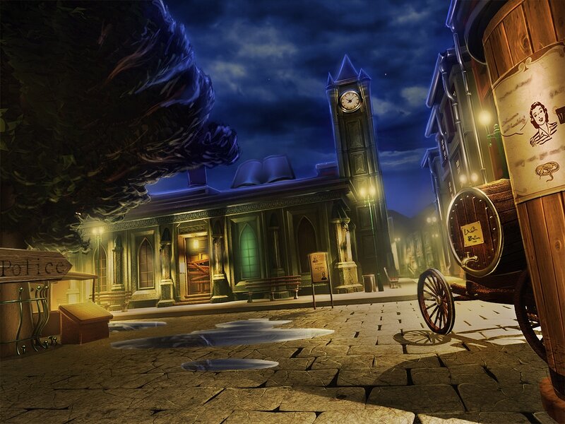 Nighttime Town Square — Blue