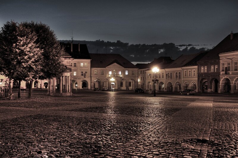 nighttime town square