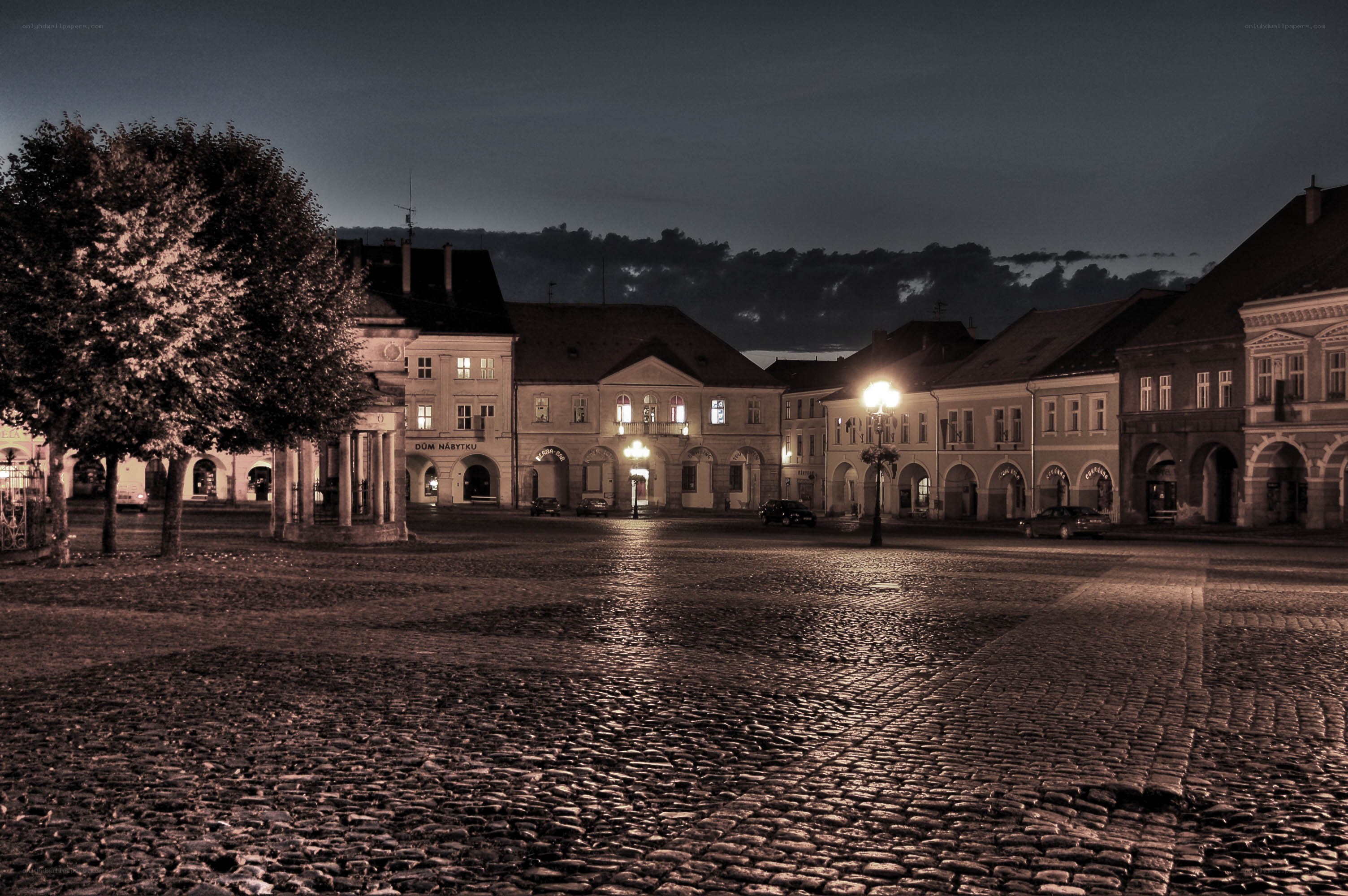 nighttime town square