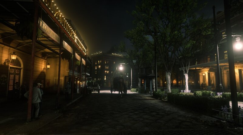Nighttime Town Street — Black