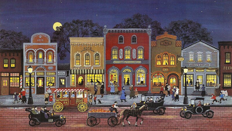 Nighttime Town Street