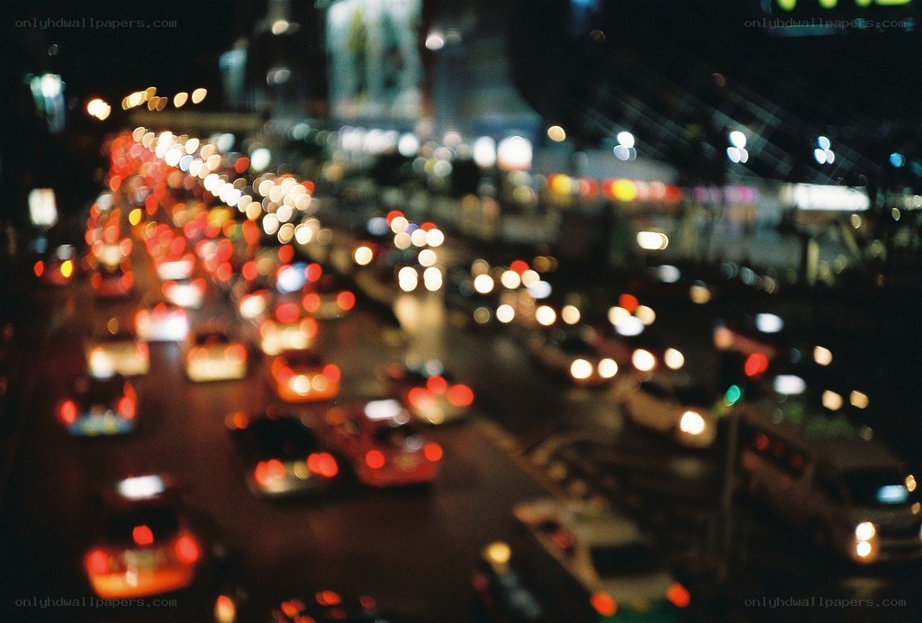 nighttime traffic in a city