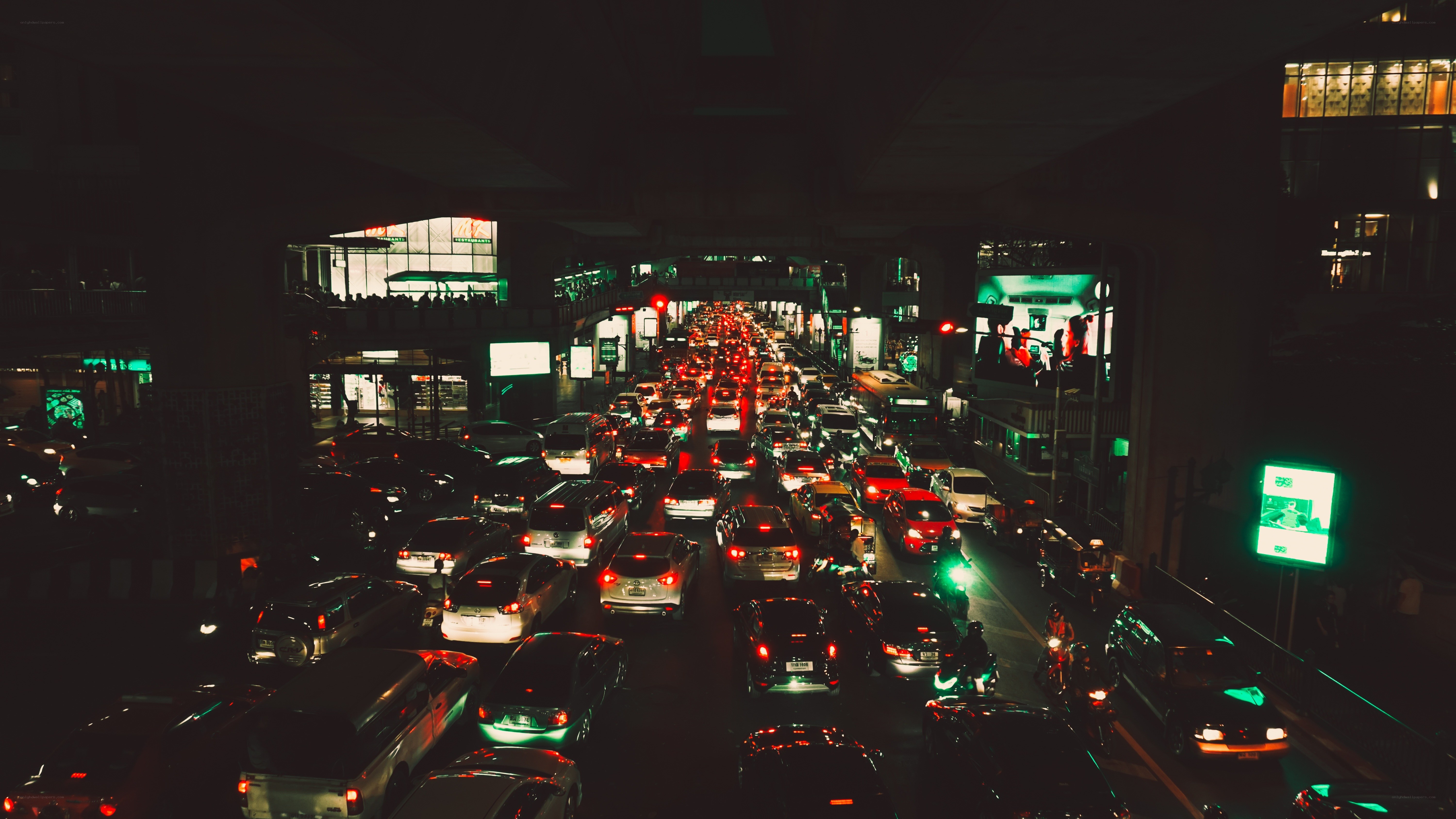 Nighttime traffic jam in city